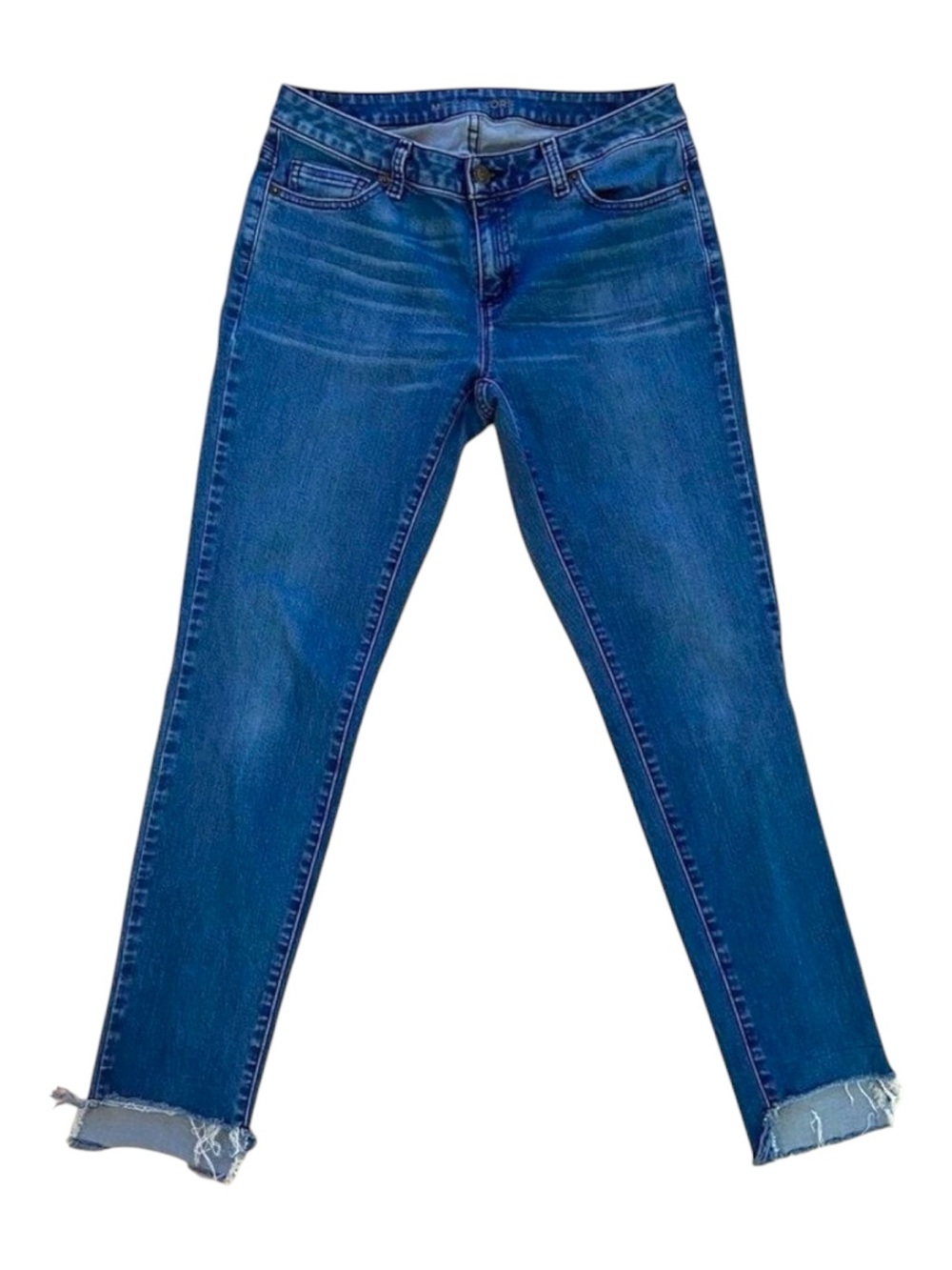 Michael Kors Izzy skinny jeans ankle ripped buttom stretch blue denim size 4